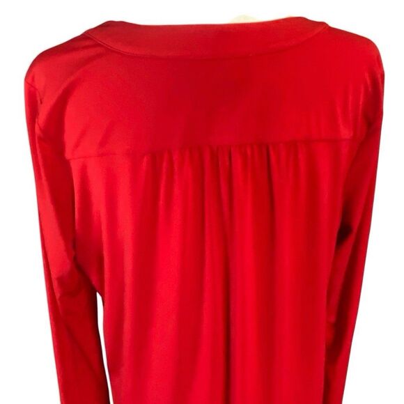 MICHAEL Michael Kors Top Womens XL Coral Red Tunic Roll-tabs V-neck Long Sleeves - Picture 4 of 7